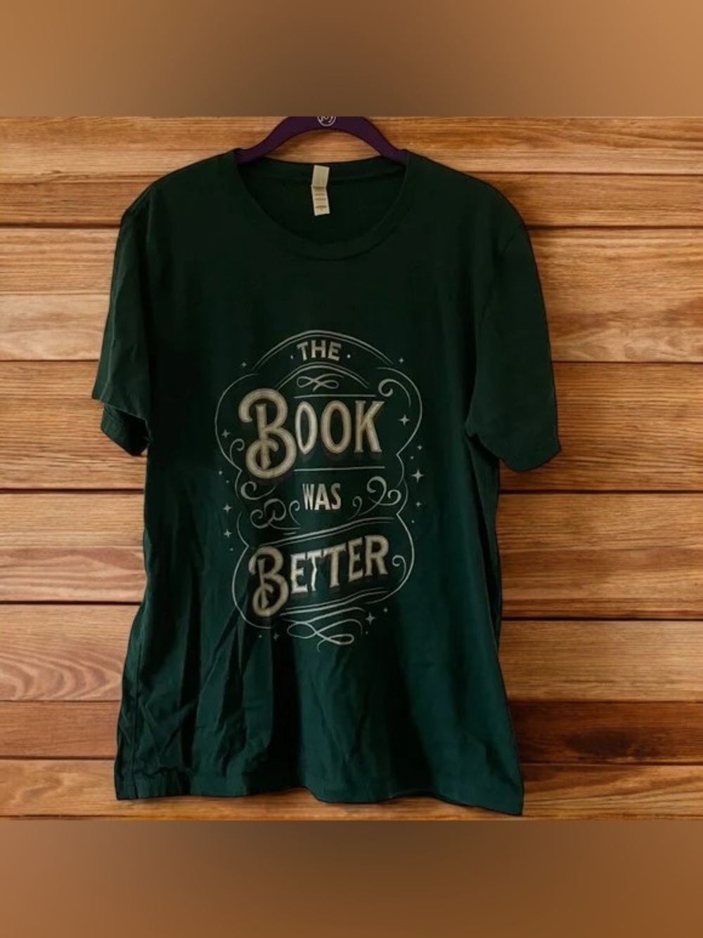 🔆Dark Green Graphic Tee with Cream Book Quote